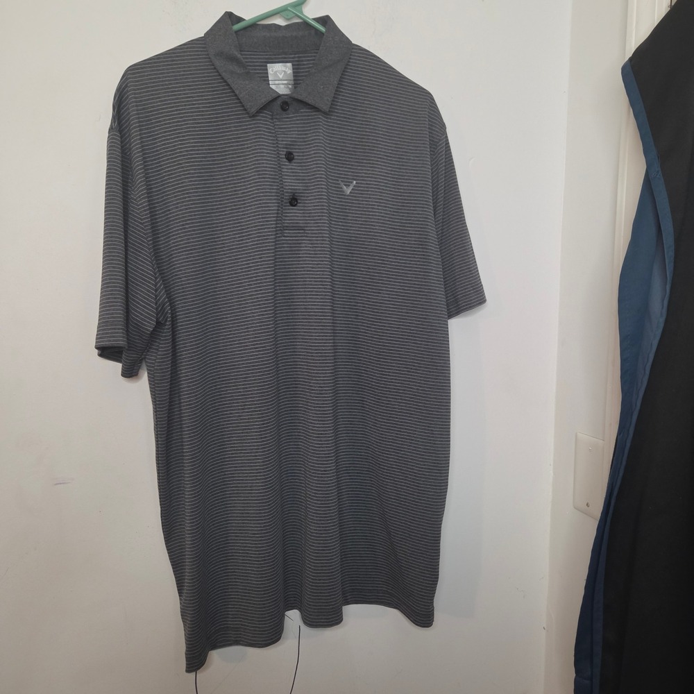 Callaway Opti-Dri Mens XL Grey Striped Golf Polo‎ Shirt Short Sleeve Performance